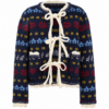 Navy Cropped Jacquard Cardigan