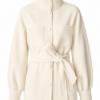 Cream Stand Collar Belted Jacket with Ribbed Cuffs