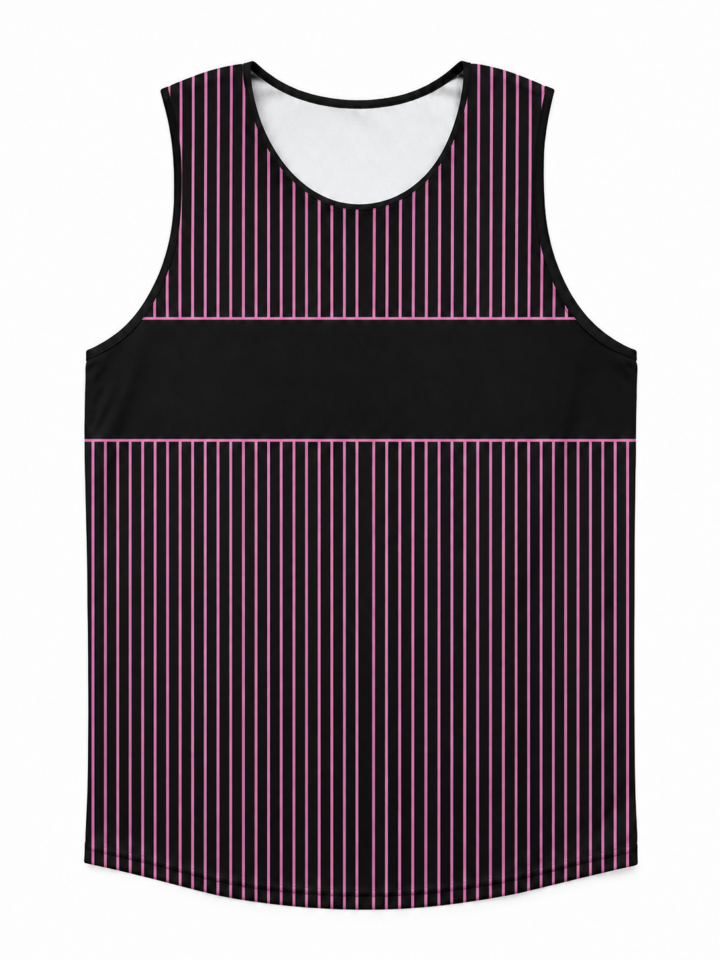 Black Striped Scoop Neck Tank Top with Pink Piping