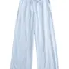 Blue and White Striped Wide-Leg Pants