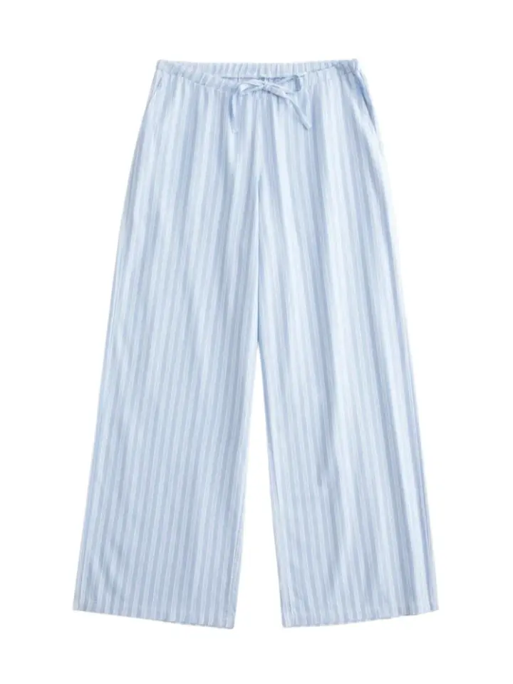 Blue and White Striped Wide-Leg Pants